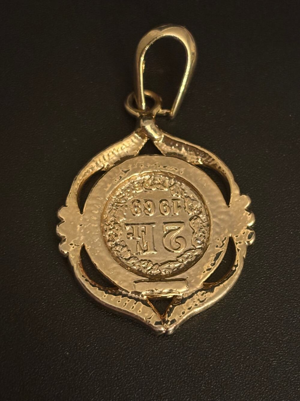 Swiss 2 Franc Coin Style Pendant Gold Tone